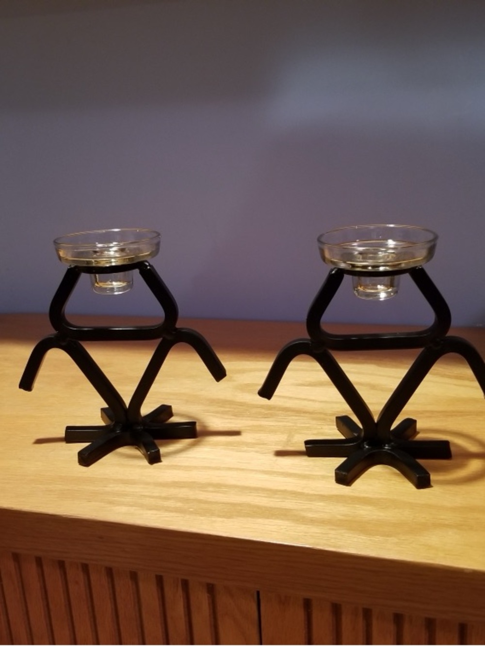 Danish Black Metal Votive Holder with glass cup Vintage mid century
